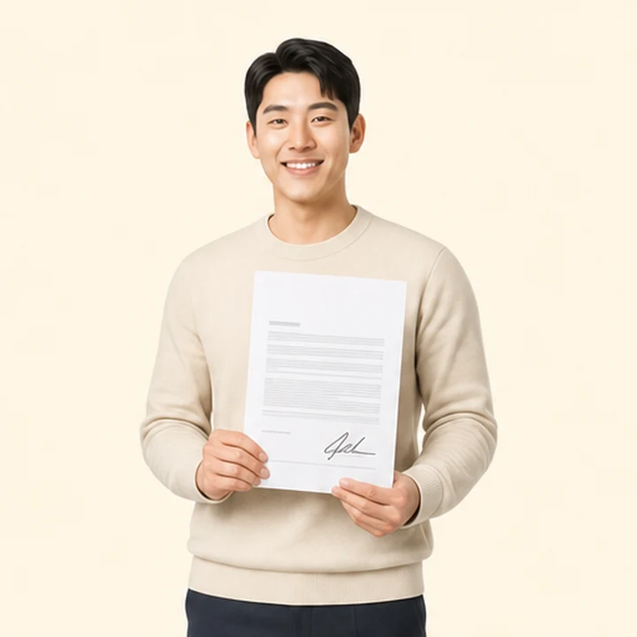 신용불량 그랜저 장기렌트카 서면 견적서를 들고 있는 고객
